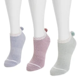 Women's 3 Pack Dream Step by Muk Luks Low-Cut Ankle Socks with Pom