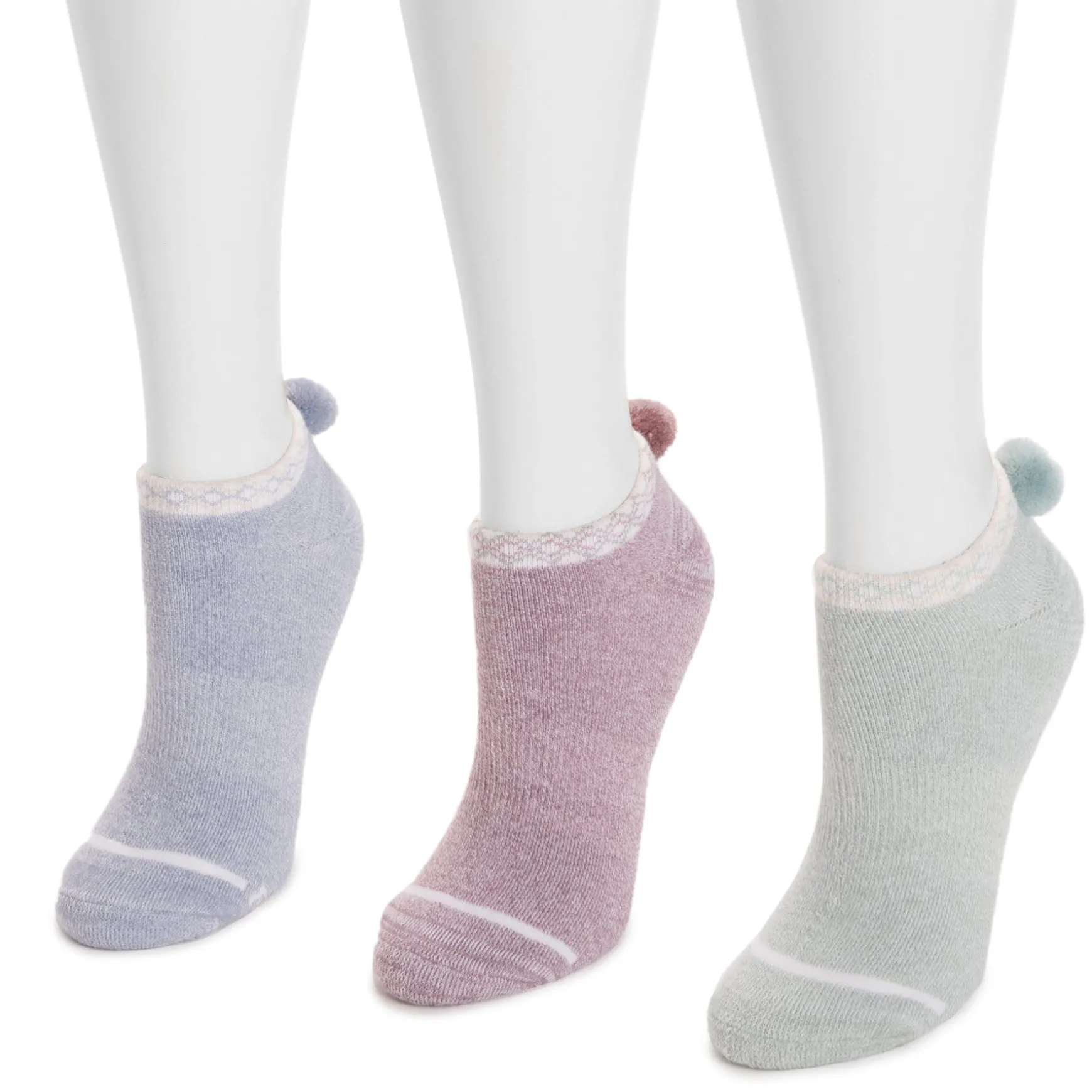 Women's 3 Pack Dream Step by Muk Luks Low-Cut Ankle Socks with Pom