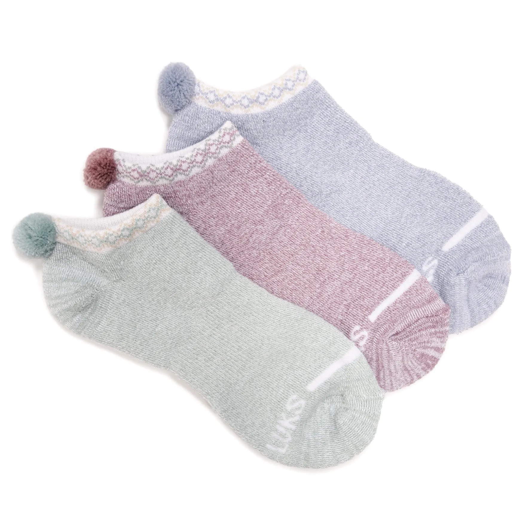 Women's 3 Pack Dream Step by Muk Luks Low-Cut Ankle Socks with Pom