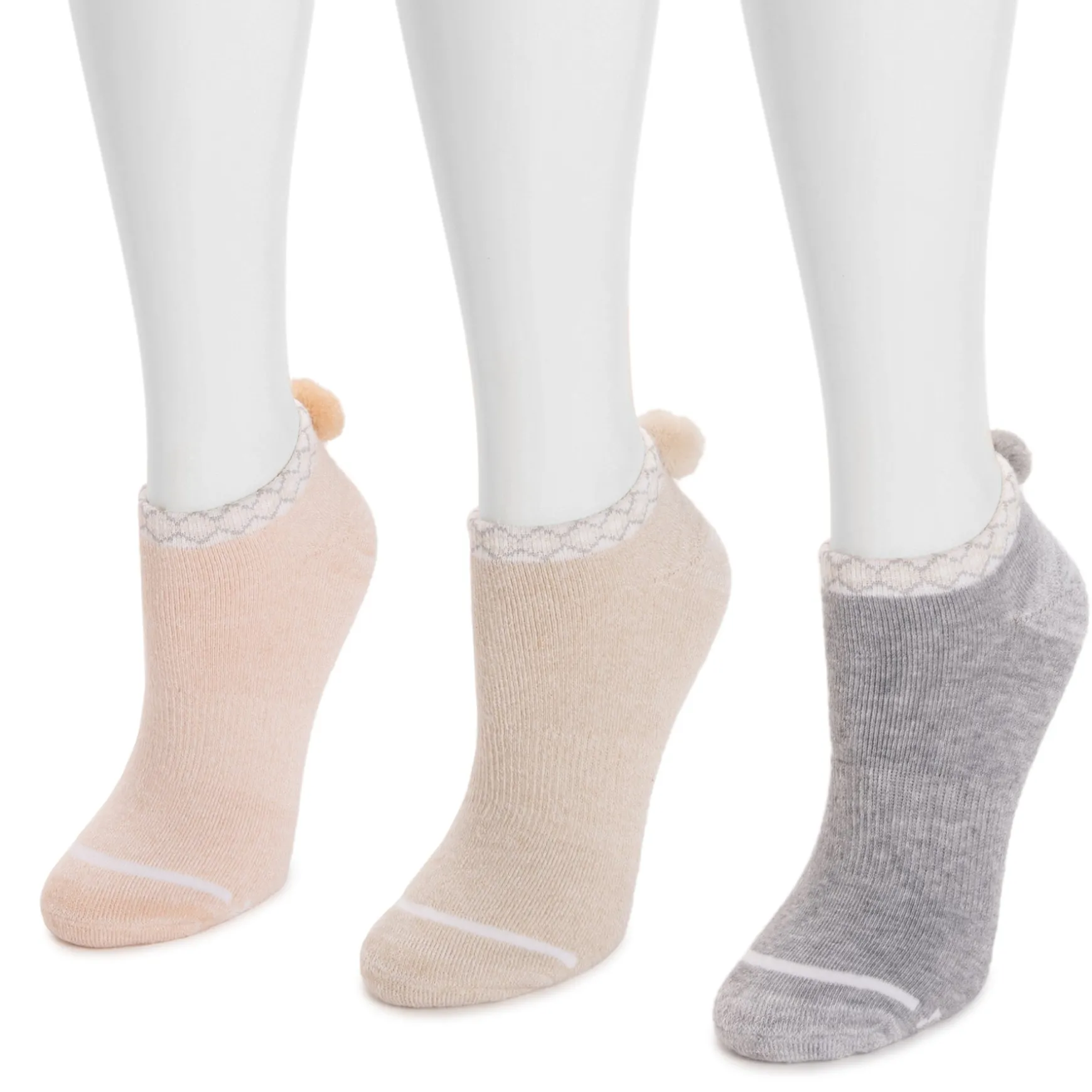 Women's 3 Pack Dream Step by Muk Luks Low-Cut Ankle Socks with Pom