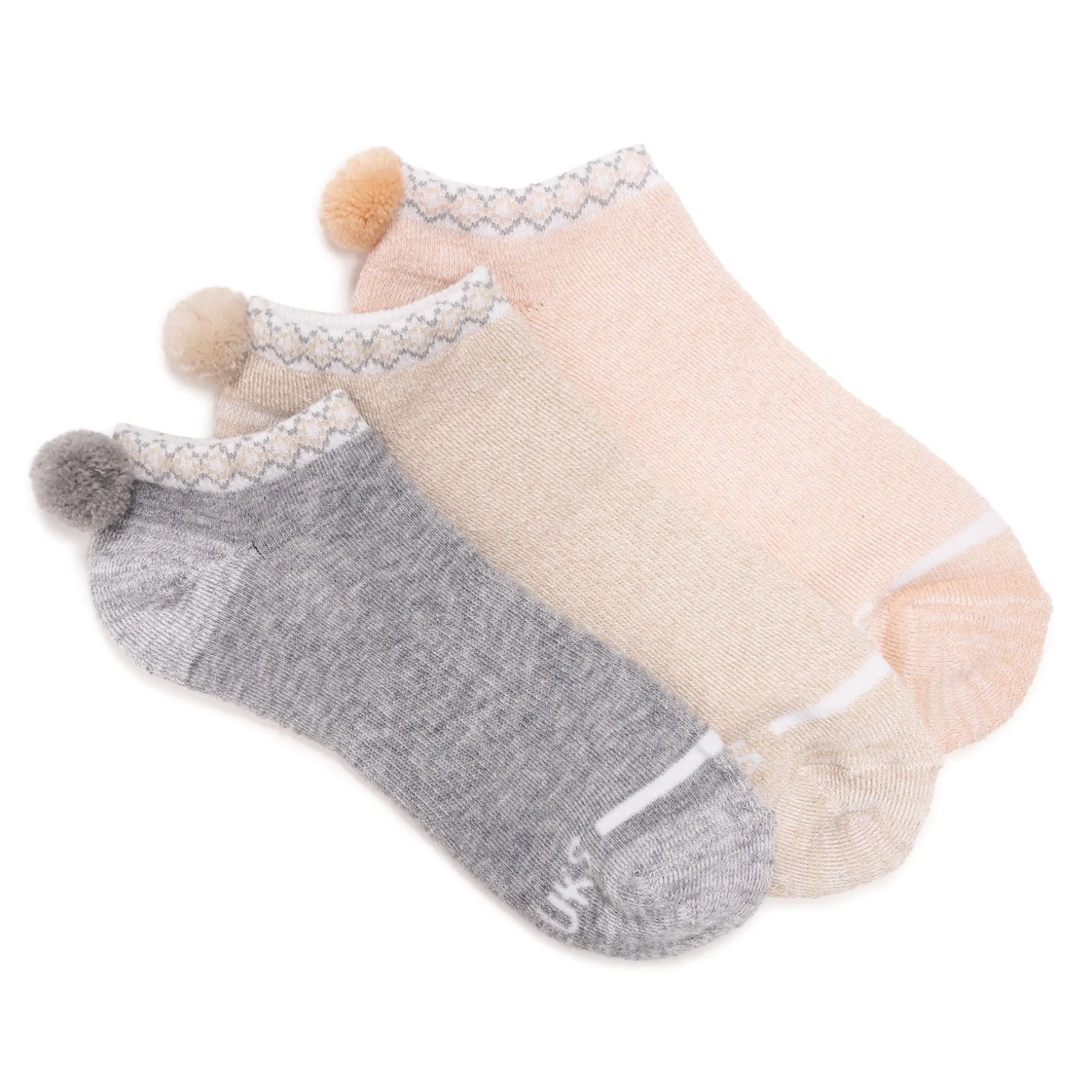 Women's 3 Pack Dream Step by Muk Luks Low-Cut Ankle Socks with Pom