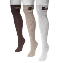 Women's 3 Pair Buckle Cuff Over the Knee Socks