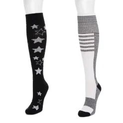 Women's 2 Pair Pack Cotton Compression Knee High Socks