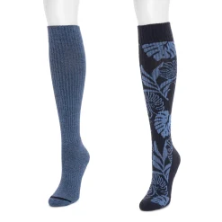 Women's 2 Pair Pack Cotton Compression Knee High Socks