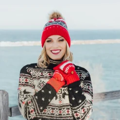 Women's Mixed Yarn Flip Mittens