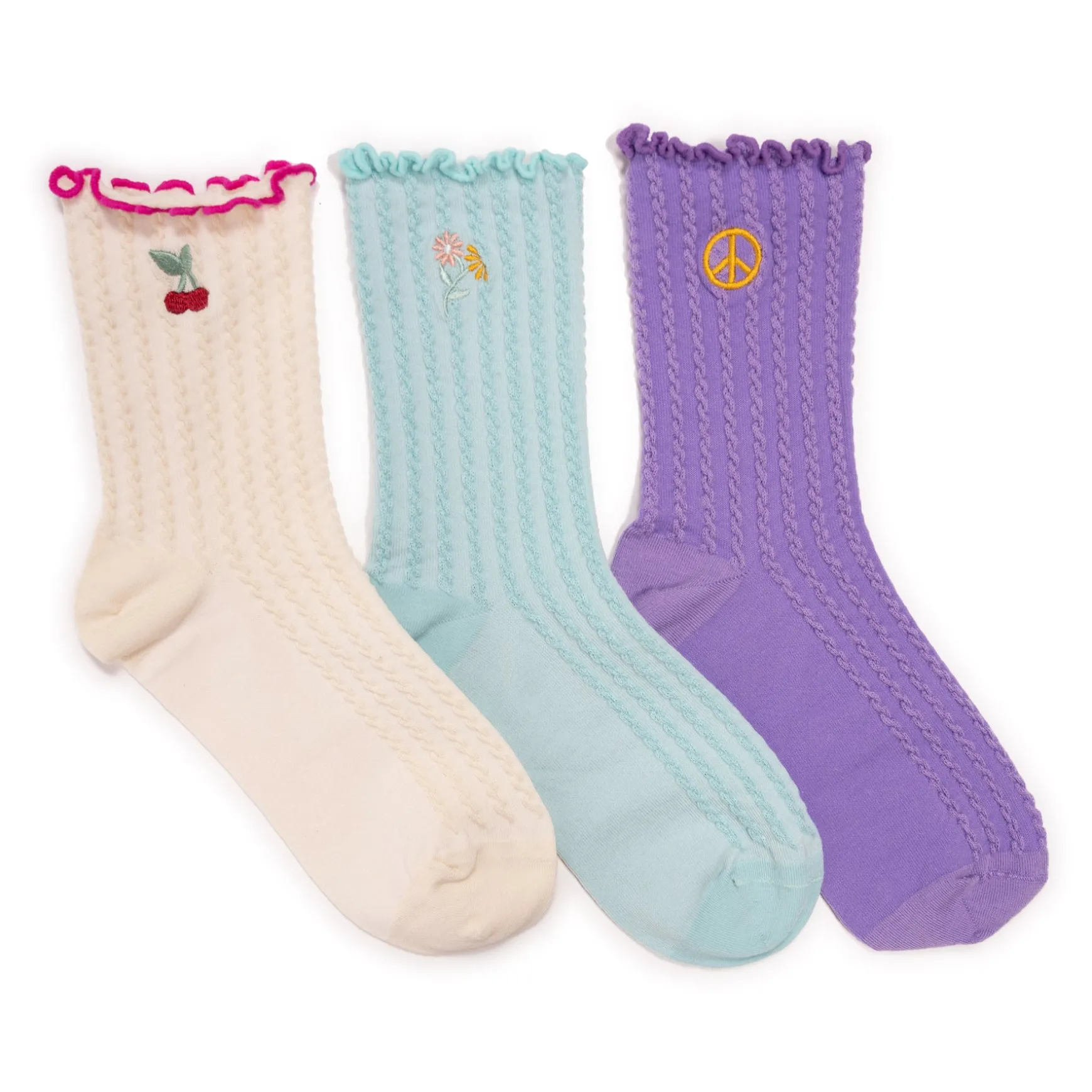 Women's Textured Embroidery Crew Sock